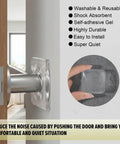 Close-up of installed 12 Pack Clear Adhesive Door Stoppers Wall Protectors, 1.57 Inch Square Bumpers in use, reducing door noise.