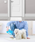 Man applying Adhesive Floor Mat Set of 10 With 300 Sheets 17 x 13 Inch Sticky Mats near entryway for dust and dirt control with pet