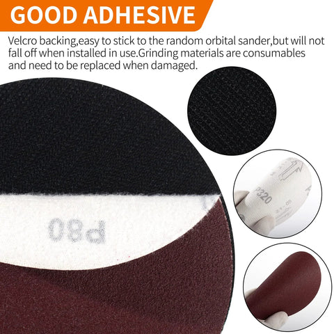 Close-up of a velcro hook and loop backing pad with grit markings for 5 Inch Hook And Loop Pad For Angle Grinder With 50 Discs And 5 8 11 Threads.