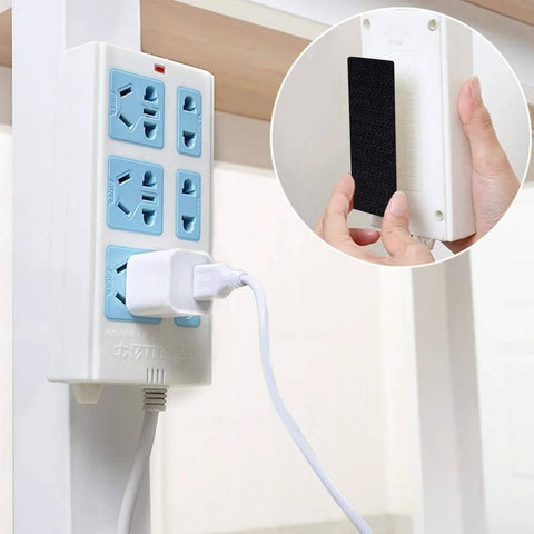 Heavy-Duty Hook And Loop Strips With Adhesive Backing, No-Fuss Sticky-Back Fasteners, mounted power strip, close-up of adhesive side