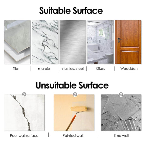 Suitable and unsuitable surfaces for Adhesive Kitchen Hooks Utensil Hanger Holder Hanging Rack 2 Pack installation