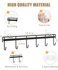 Diagrams and features of Kitchen Utensil Hanger, Adhesive Utensil Holder Wall Mount Kitchen Rack Rail with 12 Hooks, Space Saving, Black