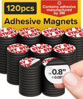 Peel and Stick Flexible Magnetic Dots 120 Pack Reusable For Fridge Whiteboard Office Crafts and School Projects close-up view.