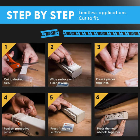Step by step installation of Clear 10Ft Indoor Outdoor Adhesive Mounting Tape With Self Mating Reclosable Fasteners No Drilling Required Cut To Size 6X Stronger Than Traditional Hook And Loop Compatible With 3M SJ3550 SJ3560 Dual Lock Industrial Strength Alternative.