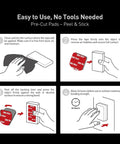 Diagram showing installation process for Heavy Duty Double Sided Adhesive Pads for Dash Cam Mounts 2.2 x 2.2 Inches