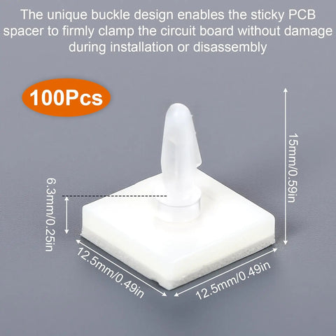 Sticky PCB Spacers 100Pcs Adhesive Insulated Standoffs For PC Boards And Computer Motherboards 0.25 Inch Height Locking Snap In Posts Fixed Clips White