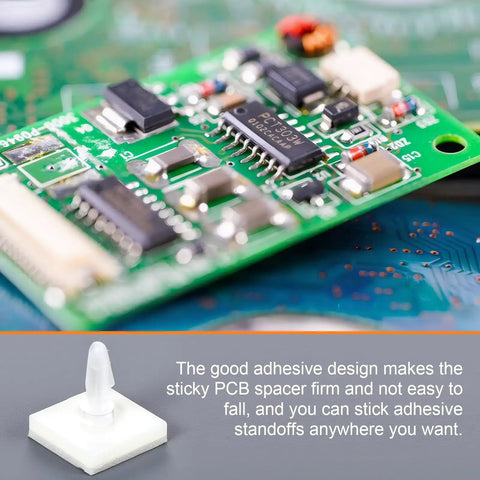 Close-up of Sticky PCB Spacers 100Pcs Adhesive Insulated Standoffs For PC Boards And Computer Motherboards 0.25 Inch Height Locking Snap In Posts