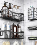 Adhesive Shower Caddy Set 5 Pack Rustproof Stainless Steel Bath Organizers With Large Capacity No Drilling Mounts for Tile and Glass Surfaces