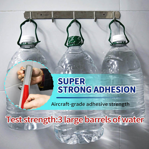 Ultra Strength Heavy Duty Double Sided Tape With Industrial Adhesive Waterproof Foam Mounting Tape holding water bottles to wall hook.