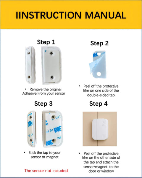 Instruction manual for Adhesive Replacement Strips For Contact Sensor Second Gen Pre Cut Double Sided Tape 12 Pack