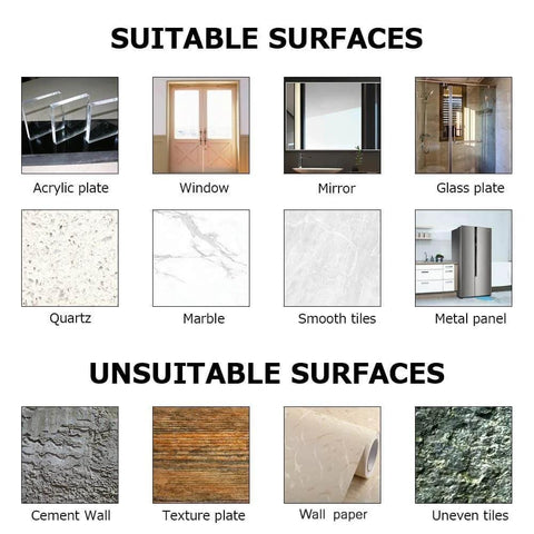 Image showing suitable and unsuitable surfaces for Adhesive Wall Hooks Rack Kitchen Rail installation.