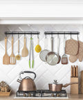 Adhesive Wall Hooks Rack Kitchen Rail, Space Saving Utensil Holder No Drilling Wall Mounted Accessory Hanger with 6 Hooks for kitchen.