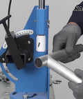 2 Inch Hole Saw Pipe Tube Notcher With Adjustable Tilt From 0 To 60 Degrees being used on metal tubing