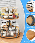 Adjustable 2 tier wooden lazy susan turntable organizer with 12 inch rotating design, spice rack for kitchen, pantry, and home storage.