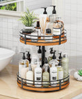 Adjustable 2 tier wooden lazy susan turntable organizer with 12 inch rotating design, spice rack for kitchen, pantry, and home storage.