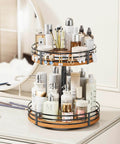 Adjustable 2 tier wooden lazy susan turntable organizer with 12 inch rotating design, spice rack for kitchen, pantry, and home storage.