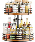 Adjustable 2 tier wooden lazy susan turntable organizer with 12 inch rotating design, spice rack for kitchen, pantry, and home storage.