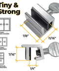 10 Pack Adjustable Aluminum Window Locks For Vertical And Horizontal Windows No Drill Install Secure Sliding Track Lock shown with dimensions