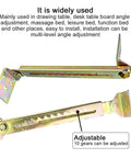 10-Gear Adjustable Angle Hinge 2PCS for Desks and Massage Tables, showing angle positions, galvanized finish, side view
