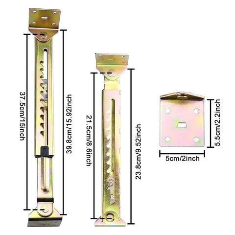10-Gear Adjustable Angle Hinge 2PCS Heavy Duty Lift Rod Mechanism with dimensions for desks, tables and furniture hardware