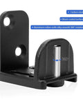 Two Pack Adjustable Barn Door Floor Guide With Bearing Design Black 360 Degree Rotating Wheels Reduce Friction And Noise Scratch Free Glide Wall Mount Compatible For All Applications Heavy Duty Steel Frame Sliding Door Hardware, close-up view of black steel frame and 360° aluminum wheel.
