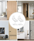 Sliding Door Guide Set With Adjustable Barn Door Hardware Floor And Wall Mount POM Plastic Includes Two Packs And Eight Screws in various interior settings.