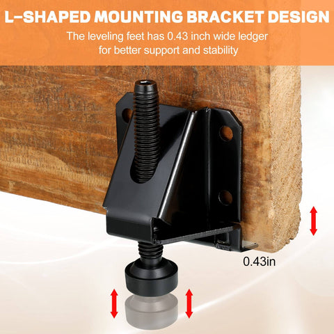 Close-up of heavy duty 24 pack leveling feet for workbenches and furniture adjustable 2.3 inch levelers with screws installed.