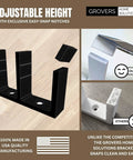 Adjustable Height Universal Sliding Closet Door Floor Guide Bracket Black For 1 3/8 Inch Door Thickness With Exclusive Easy Snap Notches And Countersunk Screw Holes For Slim Base Profile Durable Plastic Construction.
