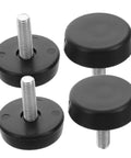 Four Piece Adjustable Treadmill Feet Mounting Hardware With Thumb Screws For Exercise Machines, black rubber feet, side view