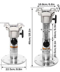 Front and side views of the KMLai metal adjustable boat seat pedestal with locking knob and round base