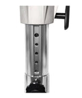 KMLai adjustable boat seat pedestal, stainless steel, close-up view showing height adjustment holes and locking knob