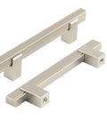 Adjustable Drawer Pulls 5 Pack In Brushed Nickel, Modern Square Cabinet Handles With Hole Centers From 3 To 4.5 Inches