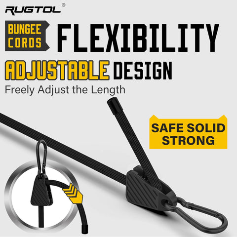 6 Pack Adjustable Bungee Cords With Hooks, Heavy Duty Carabiner Bungee Straps showcasing flexibility and adjustable design