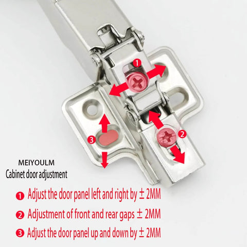 Close-up of 2pack 180 Degree Soft Closing cabinets Hinge showing adjustment points for frameless cabinet installation.
