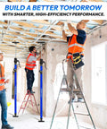 Workers installing ceiling with Adjustable Cabinet Jacks for Installing Cabinets (45.3-114.2 Inches 2 Pack) Heavy Duty 200 lb Metal.