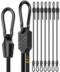 Set of 8 Adjustable Carabiner Bungee Cords 7 to 48 Inches, 5/16 Inch Diameter, UV Resistant, close-up of carabiner and cords