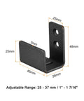 Floor Guide For Sliding Barn Doors Two Pack In Carbon Steel With Flexible Adjustable U Bracket And Flush Bottom Mount Flat Swing Stopper Black Finish Easy Install For Durable Track Alignment And Quiet Operation, showing adjustable U bracket dimensions.