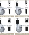 Four Inch Universal Adjustable Caster Wheels Set With Brakes For Tube Legs From 7/8 Inch To 1-5/8 Inch Fits Stainless Steel Tables Carts