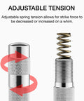 Close-up of 6 Inch Automatic Center Punch with One Handed Spring Impact Chrome Shank and S2 Steel Tip showing adjustable tension spring.
