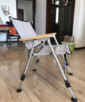 Folding chair with metal frame and Adjustable Swivel Feet Levelers For Machines And Furniture 6 Pieces M8 Thread Built Tough Carbon Steel With Nylon Base And Rubber Pad Easy Install Leg Levelers For Stable Height And No Wobble on wooden floor.