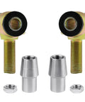 3/4 Threaded Bushing Kit for 4 Link Suspension, showing 0.750 adjustable chromoly bushings, polyurethane inserts, jam nuts, and tube adapters