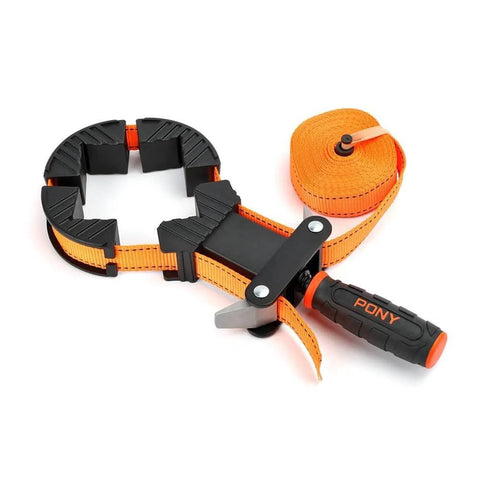 Adjustable Clamp Pony 1225 Rapid Acting Band Clamp with non-marring 1x1 inch jaws, metal levers, 15 foot nylon band, comfortable handle