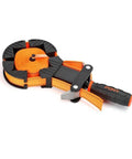 Adjustable Clamp Pony 1225 Rapid Acting Band Clamp With Non Marring 1x1 Inch Jaws For Irregular Shapes, visible in orange and black