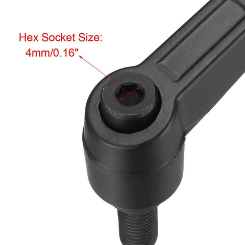 Close-up of the hex socket size 4mm on 2pcs Adjustable Clamping Lever Handle M8 x 20mm Metric Black Oxide Carbon Steel Male Threaded