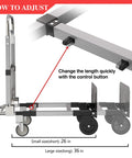 Guide to adjust 3 in 1 Convertible Hand Truck Dolly Cart with Wheels Collapsible/Folding, showing handle position and adjustment button.