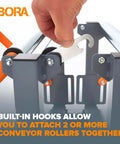 Built-in hooks on Adjustable Conveyor Roller Stand Infeed / Outfeed Support Expandable Gravity Conveyor 300 lbs.
