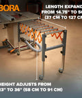 Adjustable Conveyor Roller Stand Infeed / Outfeed Support Expandable Gravity Conveyor 300 lbs. Weight Capacity Locking Swivel Castor Wheels PM-2700 in use