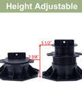 10 Pack Adjustable Plastic Pedestal Pavers For Deck Leveling And Floor Support, Slate Floor Lift Bases, showing height adjustment from 2 3/8 in to 5 1/2 in