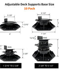 10 Pack Adjustable Deck Pedestals For Floor Lift And Deck Support Elevation Raising Platform Height From Two And Three Eighths Inches To Five And A Half Inches Black UV Resistant Polypropylene Composite Outdoor Decking Pedestals For Concrete Or Wood diagram showing sizes and dimensions