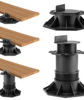 10 Pack Adjustable Deck Pedestals For Floor Lift And Deck Support Elevation Raising Platform Height From Two And Three Eighths Inches To Five And A Half Inches Black UV Resistant Polypropylene Composite Outdoor Decking Pedestals For Concrete Or Wood.